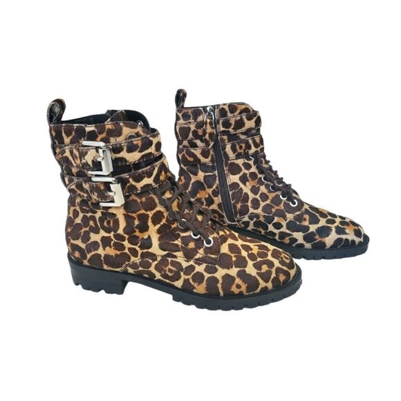 Rebecca Minkoff Leopard Combat Cow Fur Boots - Size 6.5 - NWOT - Picture 1 of 8
